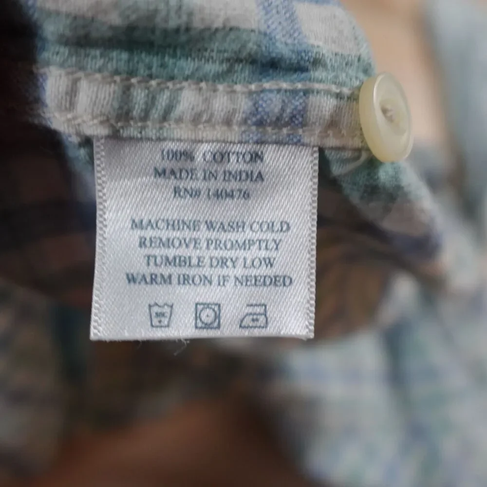 FAHERTY MEN L SHIRT‎ BUTTON DOWN COTTON NEWPORT CHECK BLUE GINGHAM LONG SLEEVE